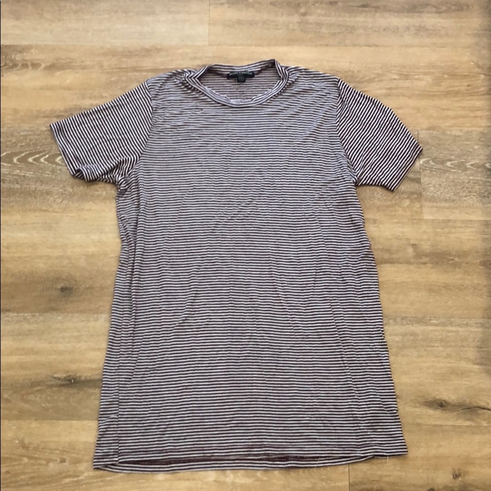 Maroon and white striped tee shirt dress
